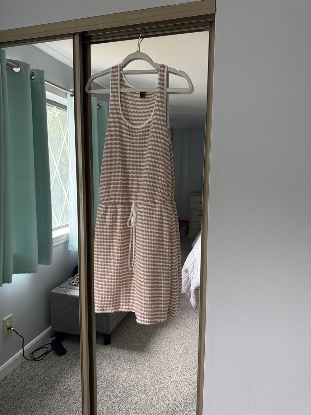 SHEIN Beige & White Striped Knit Tank Dress